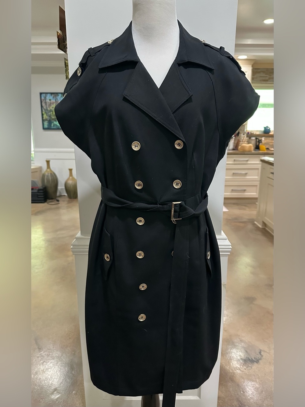 Calvin Klein Classic Black Double-Breasted Belted Dress size 14